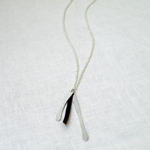 Long Minimalist Necklace Fine Silver Bars Brown..