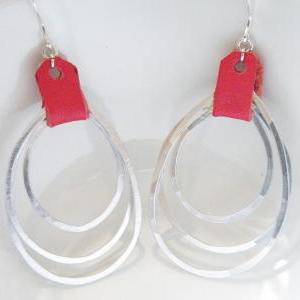 Geometric Dangle Earrings Hammered Aluminum Ovals..