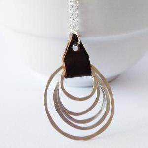 Silver Geometric Pendant Necklace Hammered..
