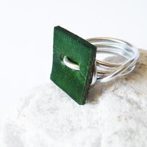 Cocktail Ring Everegreen Genuine Leather Wire..