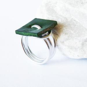 Cocktail Ring Everegreen Genuine Leather Wire..