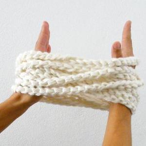 White Infinity Scarf Merino Wool Crochet..