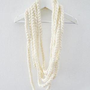 White Infinity Scarf Merino Wool Crochet..