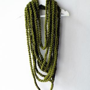 Olive Green Infinity Scarf Necklace Wool..