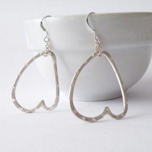 Steling Silver Heart Earrings Hand Forged Outlined..