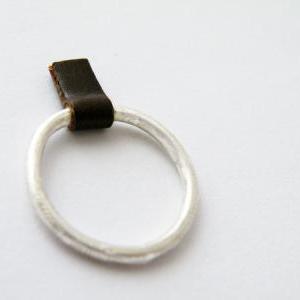 Silver Stacking Ring Brown Leather Ring Rock Glam..