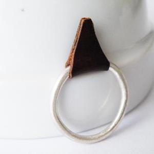 Rock Glam Sterling Silver Stack Ring Brown Leather..
