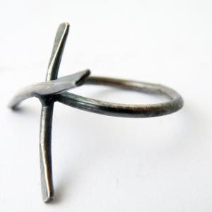 Oxidized Cross Ring Sterling Silver Goth Ring..