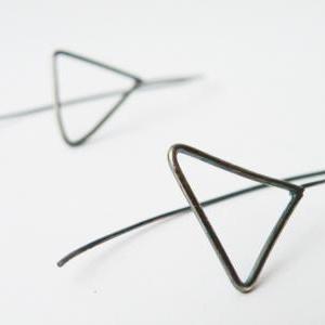 Sterling Silver Triangle Earrings Oxidized Silver..