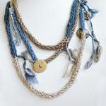 Extra Long Crochet Necklace Blue Brown Natural..