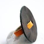 Statement Leather Ring Brown Orange Leather..