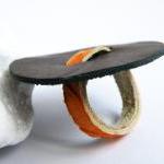 Statement Leather Ring Brown Orange Leather..
