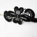 Black Lace Cuff. Vintage Bracelet . Lace Jewelry...