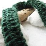 Dark Green Crochet Scarf Necklace Merino Wool Fall..
