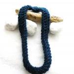 Deep Blue Crochet Neckwarmer Scarf Merino Wool..