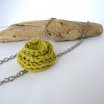 Long Pendant Necklace Crochet Deco Rose Lime Green..