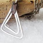 Hammered Aluminum Long Pendant Necklace. Geometric..