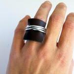 Wire Wrap Ring. Brown Recycled Leather Ring...