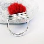Wire Wrapped Cocktail Ring. Red Felted Wool...