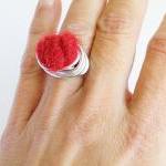 Wire Wrapped Cocktail Ring. Red Felted Wool...