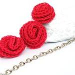 Crochet Rose Necklace Red Roses French Cotton Long..
