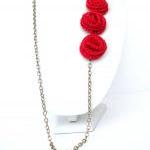 Crochet Rose Necklace Red Roses French Cotton Long..