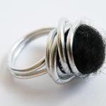 Wire Wrapped Cocktail Ring Black Felted Wool..