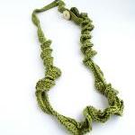 Crochet Long Necklace Olive Green French Cotton..