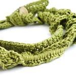 Crochet Long Necklace Olive Green French Cotton..