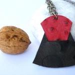 Long Pendant Necklace Printed Leather Red And..
