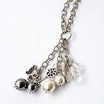 Long Charm Necklace. Grey And Ivory Pearls. Glass..
