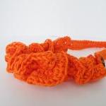 Crochet Necklace Bright Orange Cotton Wavy Coconut..
