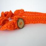 Crochet Necklace Bright Orange Cotton Wavy Coconut..