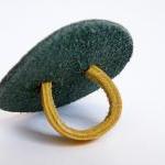 Tribal Leather Ring Green Yellow Leather Fashion..