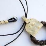 Leather Pendant Necklace. Felted Wool Pendant...
