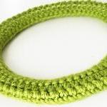 Scarf Crochet Necklace. Lime Green. Merino Wool..