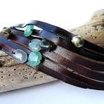 Cuff Leather Bracelet. Multi Strand. Glass Beads...
