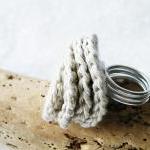Crochet Deco Rose Ring Ivory Cotton Wire Wrapped..