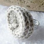 Crochet Deco Rose Ring Ivory Cotton Wire Wrapped..