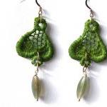 Green Vintage Lace Earrings. Hook Earrings. Hand..