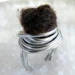 Wire Wrapped Cocktail Ring. Brown Felted Wool...