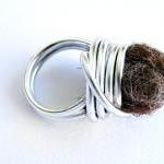 Wire Wrapped Cocktail Ring. Brown Felted Wool...