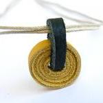 Recycled Leather Necklace. Eco Friendly Yellow..