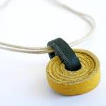 Recycled Leather Necklace. Eco Friendly Yellow..