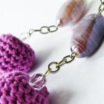 Long Retro Necklace Crochet Bubbles Pink Purple..