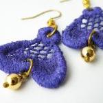 Vintage Purple Lace Hook Earrings Women..