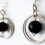 Black Onyx Round Pearl Hook Earrings Birthstone..