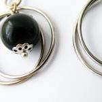 Black Onyx Round Pearl Hook Earrings Birthstone..