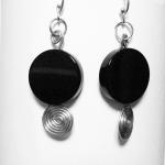 Black Round Flat Onyx Bead Hook Earrings..