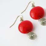 Red Round Glass Beads Hook Earrings Beaded Jewelry..